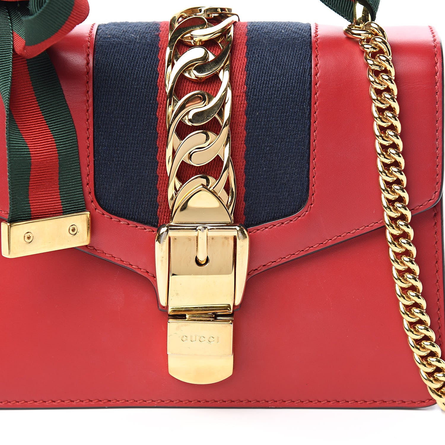 Gucci Calfskin Mini Sylvie Chain Shoulder Bag Hibiscus Red 10 of 10