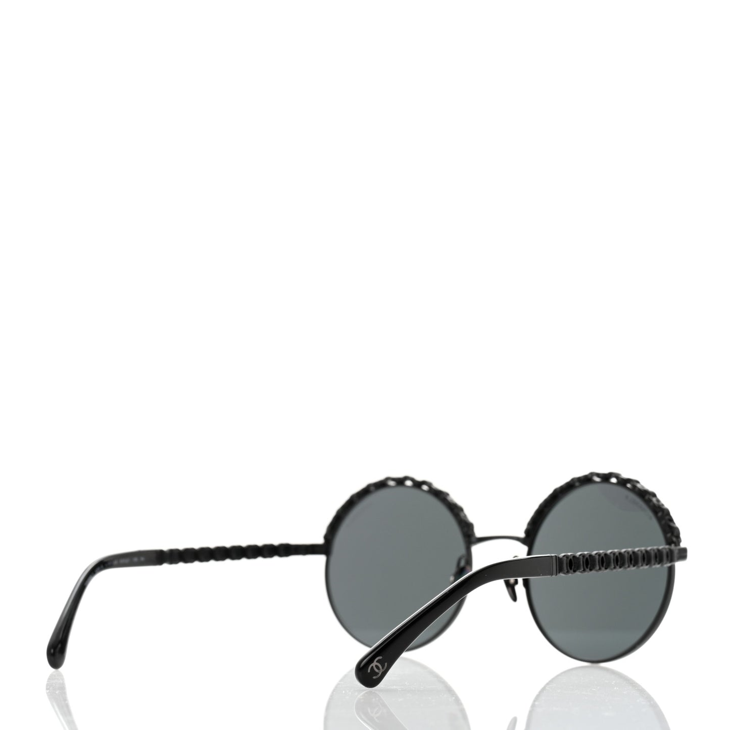 Metal Calfskin Round Chain Sunglasses 4265-Q Black