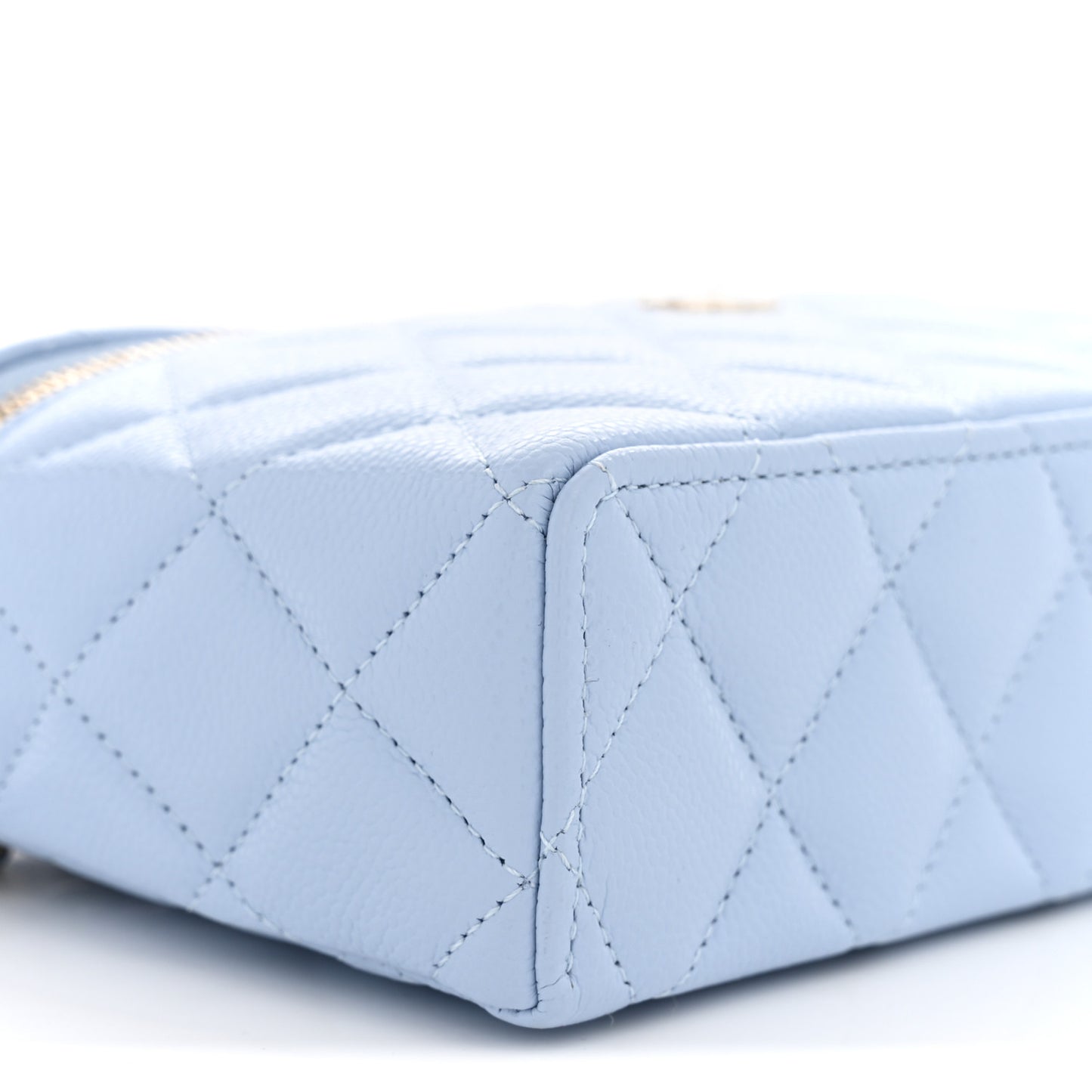 Caviar Quilted Top Handle Slim Vanity With Chain Light Blue