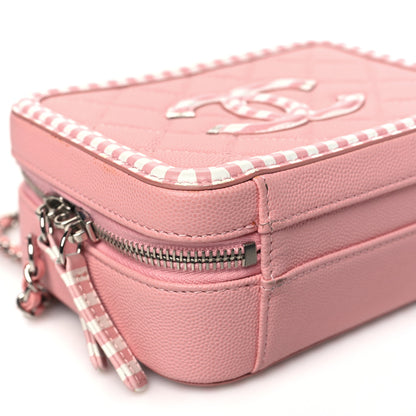 Chanel Caviar Quilted Striped Small CC Filigree Vanity Case Pink White 9 of 10