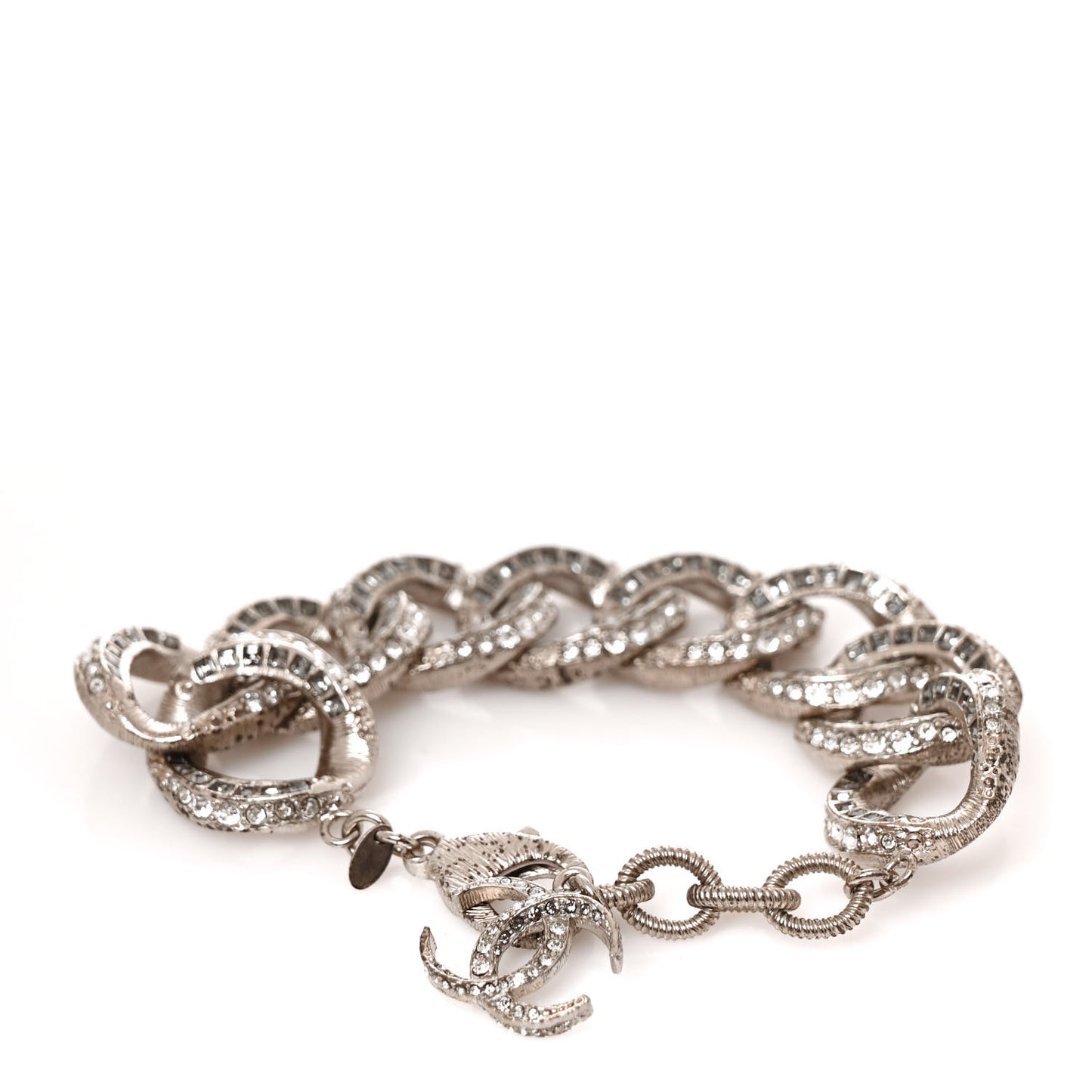Baguette Crystal Chain Link CC Bracelet Silver