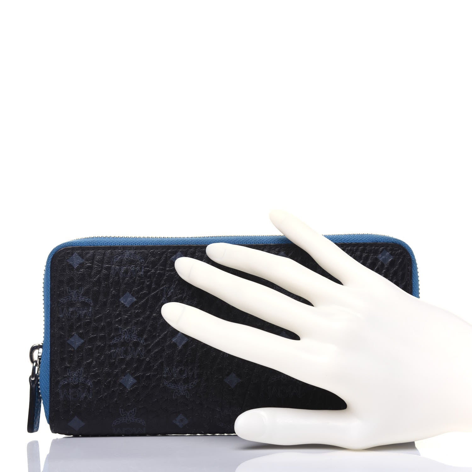 MCM Visetos Large Zip Around Wallet Black Blue 2 of 18