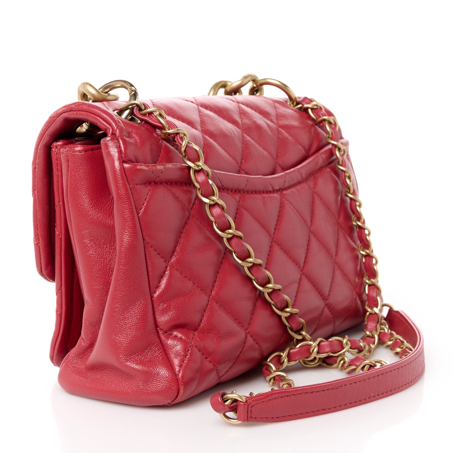 Chanel Lambskin Quilted Small Chain Link Flap Bag Red 3 of 13