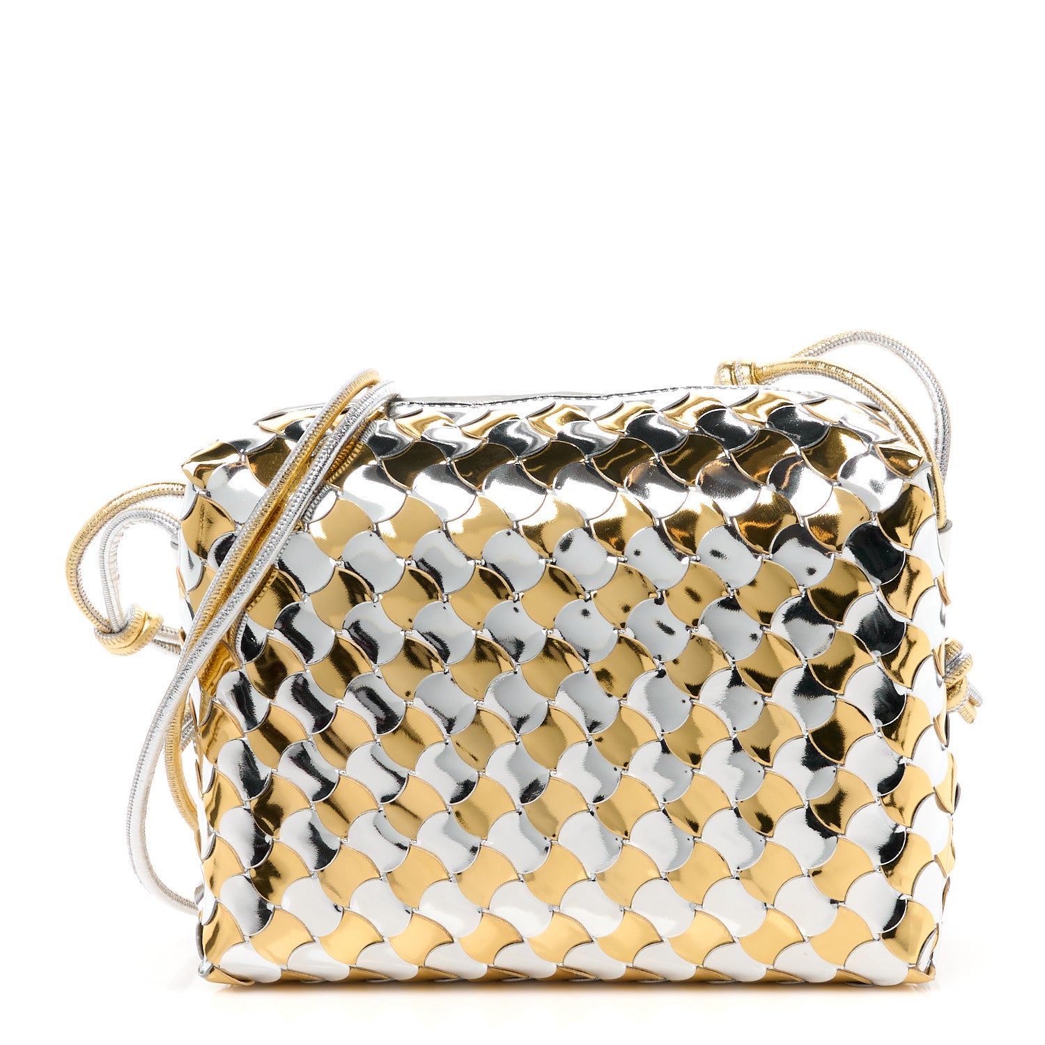 Bottega Veneta Metallic Lambskin Intrecciato Knot Small Loop Camera Bag Silver Gold 1 of 10