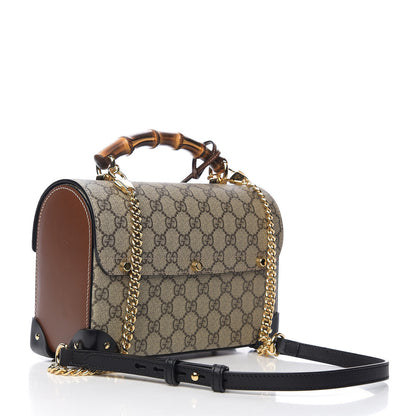 Gucci GG Supreme Monogram Small Padlock Bamboo Shoulder Bag Beige Black Cuir 2 of 10