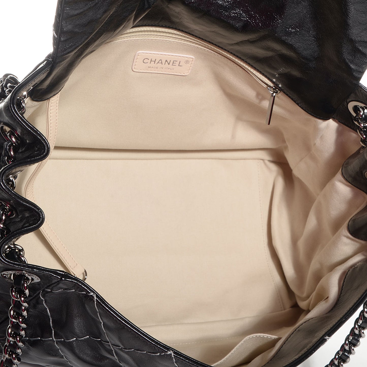 Glazed Goatskin Double Stitch Accordion Flap Black