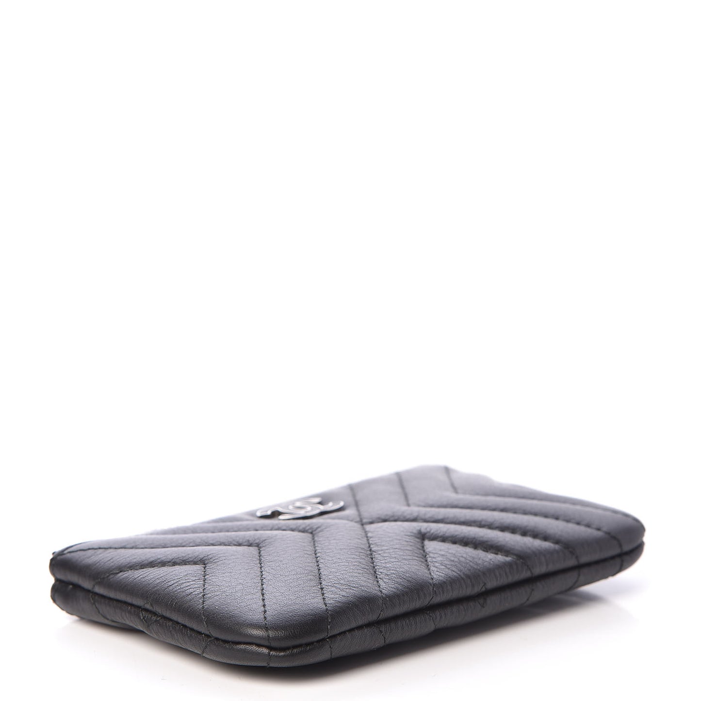 Calfskin Chevron Quilted Tassel Small Cosmetic Case Black