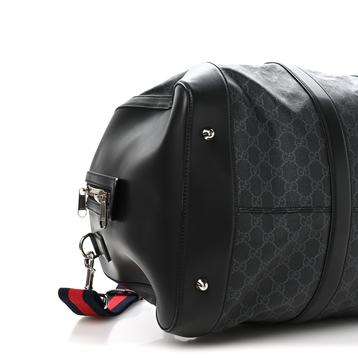 Gucci Soft GG Supreme Monogram Appia Calfskin Web Large Carry On Duffle Bag Black Grey 8 of 9