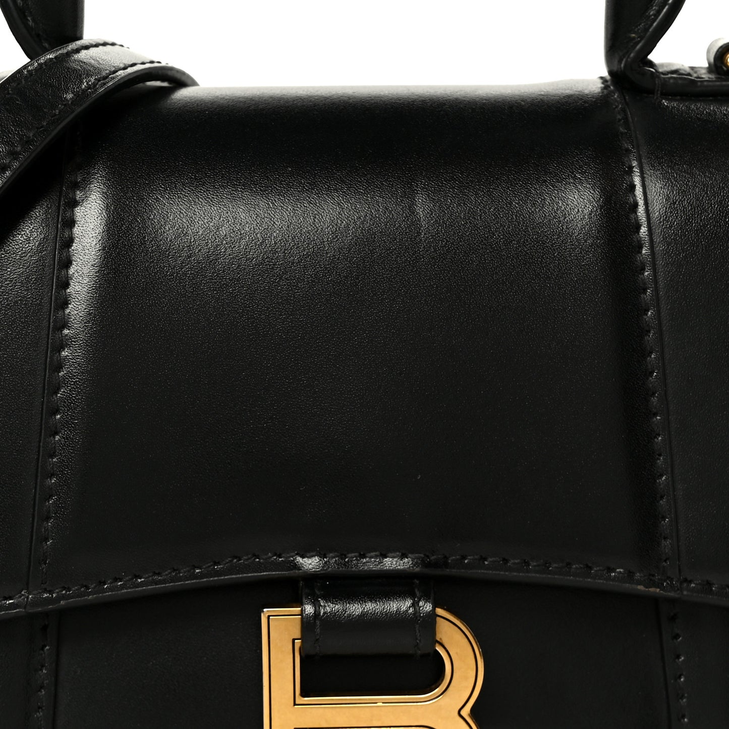 Shiny Box Calfskin Hourglass Top Handle Bag XS Black