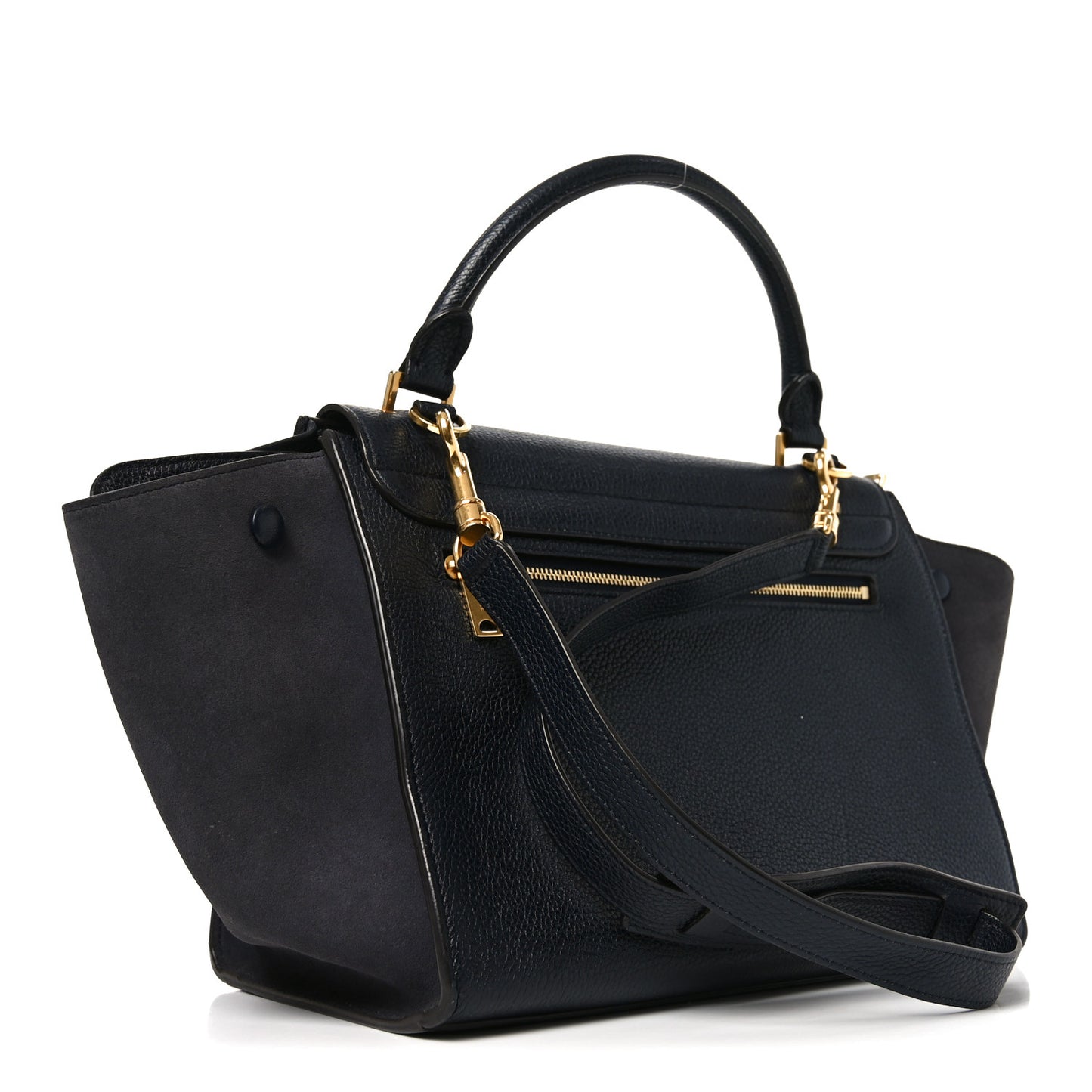 Drummed Calfskin Suede Small Trapeze Midnight