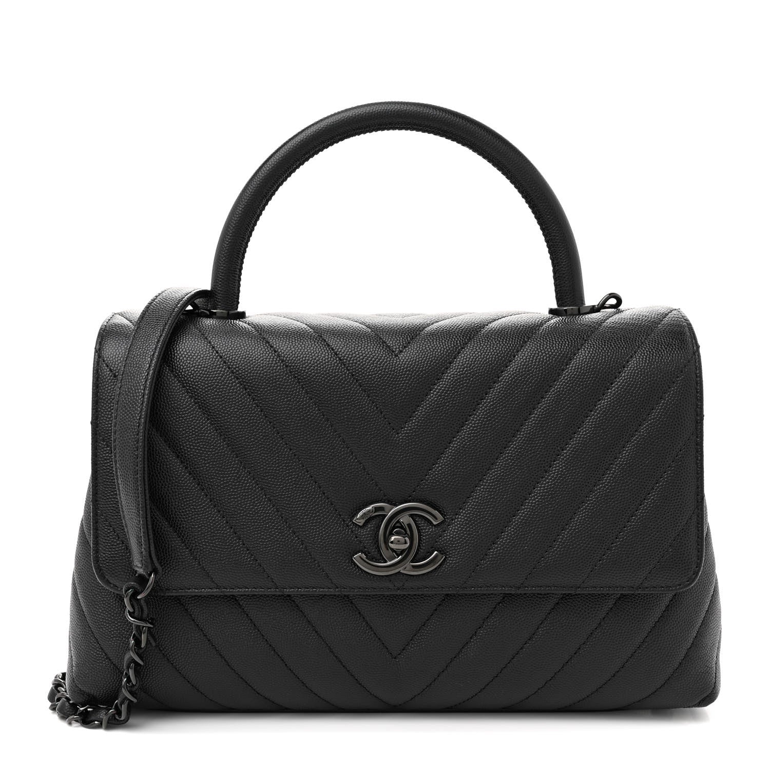 Chanel Caviar Chevron Quilted Small Coco Handle Flap So Black 1 of 11