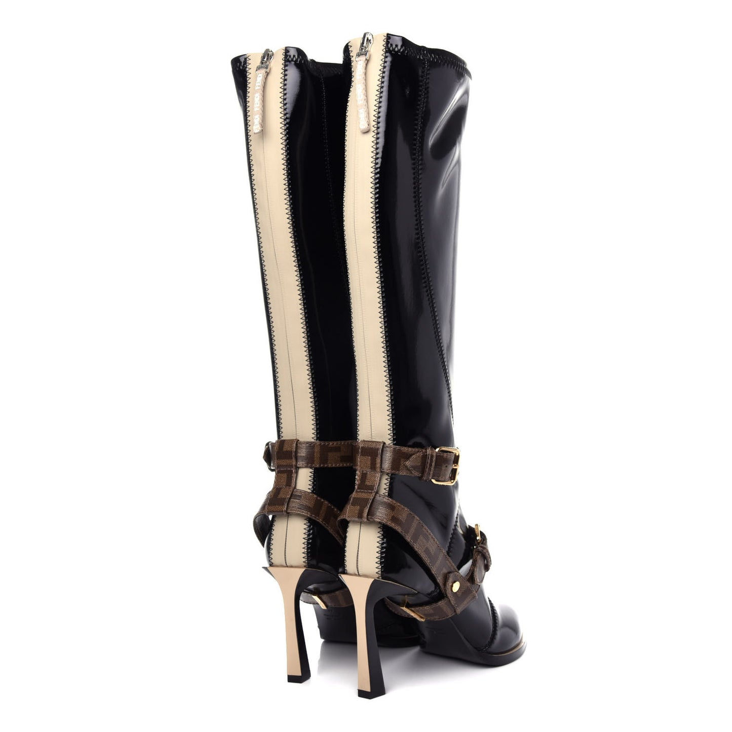 Glossy Neoprene Glazed Fabric FF FFrame Boots 39 Black Tobacco Moro