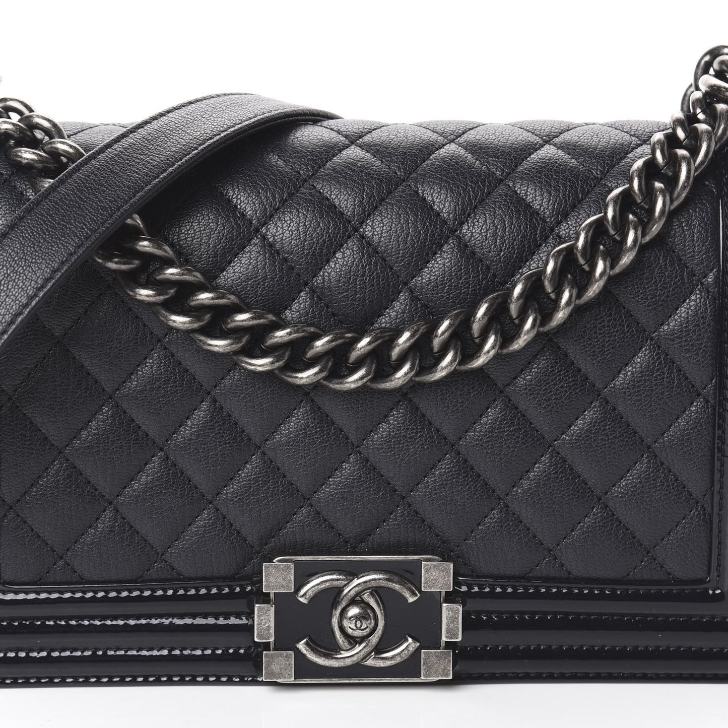 Goatskin Quilted Patent Medium Duo Boy Flap Dark Blue