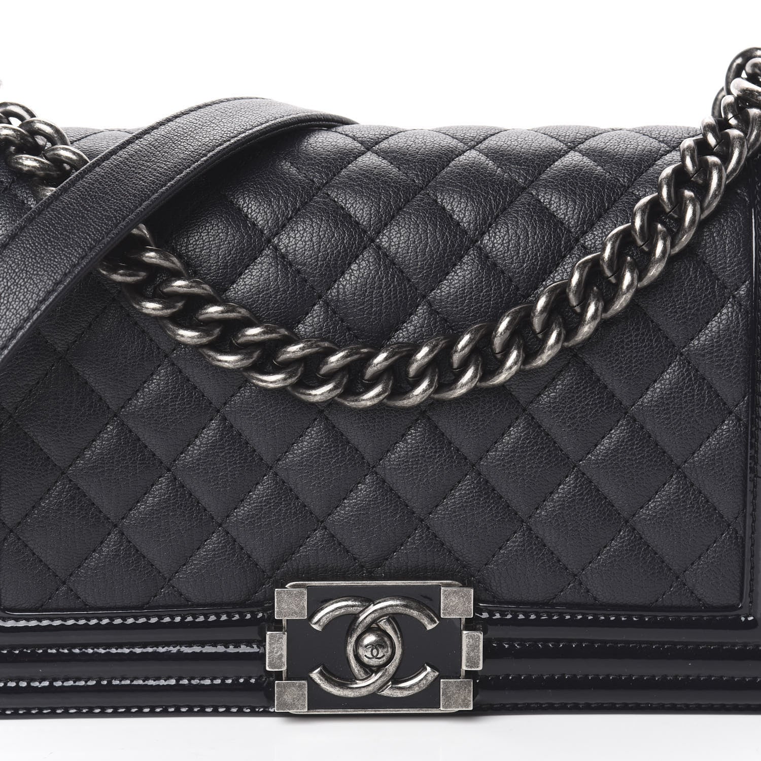 Chanel Goatskin Quilted Patent Medium Duo Boy Flap Dark Blue 6 of 8