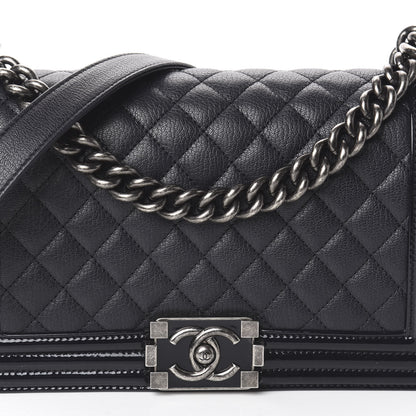 Chanel Goatskin Quilted Patent Medium Duo Boy Flap Dark Blue 6 of 8