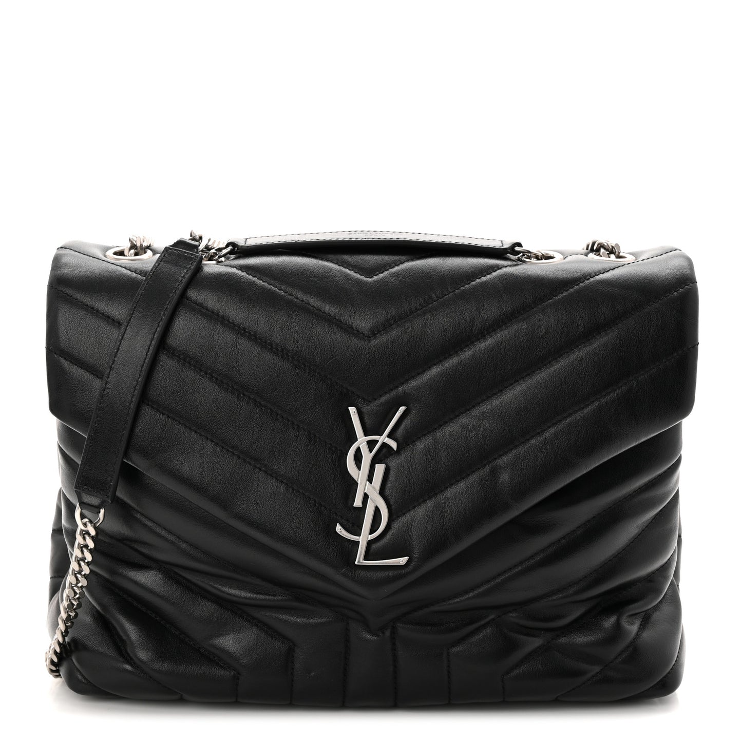 Calfskin Y Quilted Monogram Medium Loulou Chain Satchel Black