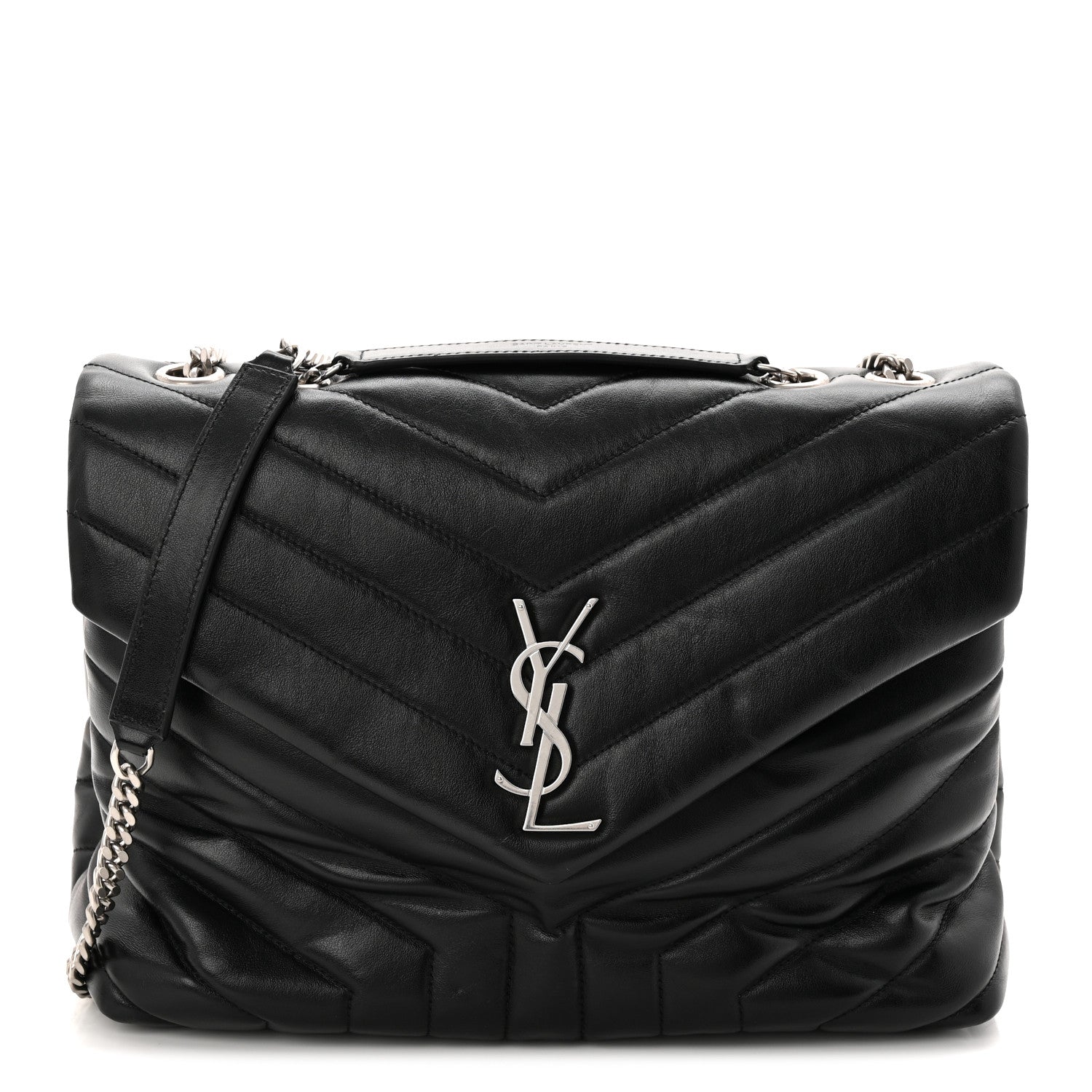 Saint Laurent Calfskin Y Quilted Monogram Medium Loulou Chain Satchel Black 1 of 9