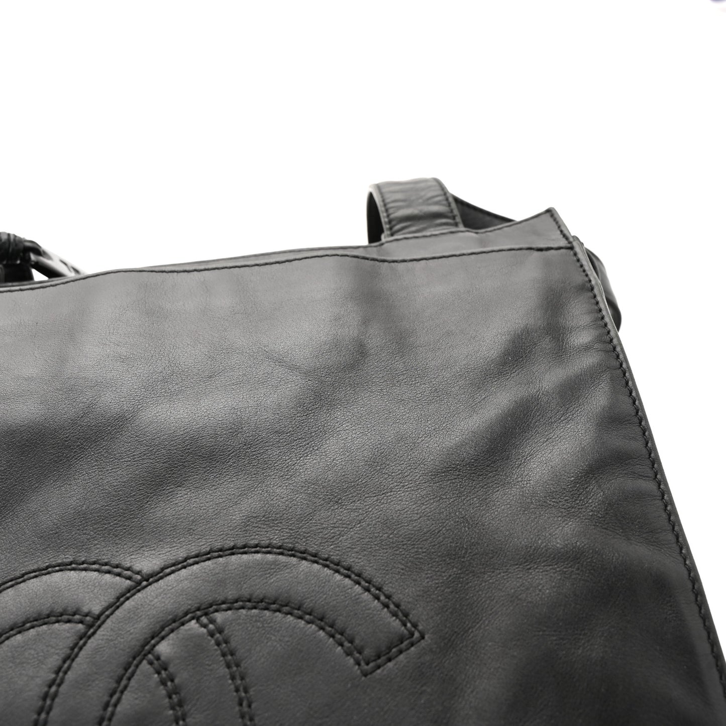 Lambskin CC Stitched Logo Tote Black