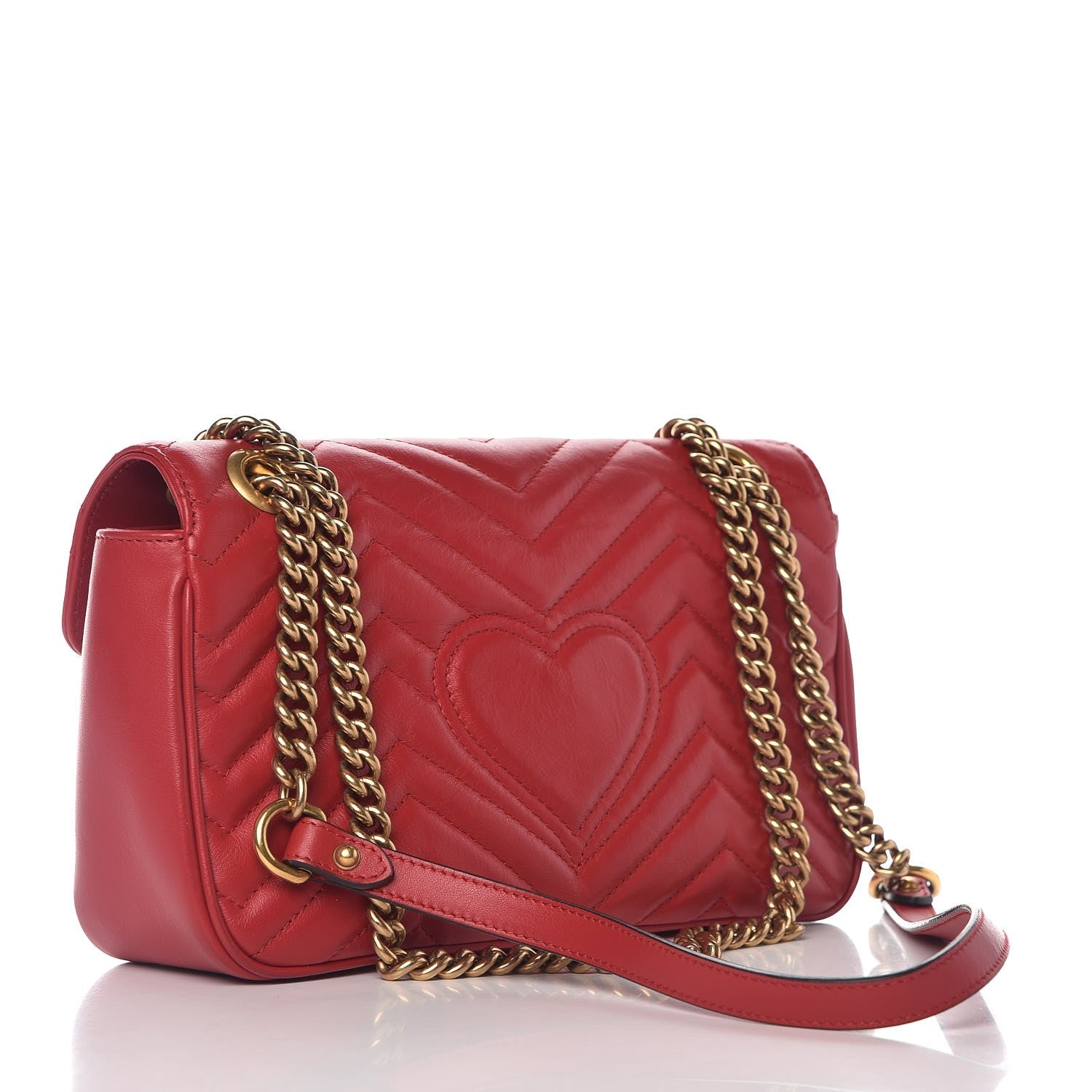Gucci Calfskin Matelasse Small GG Marmont Shoulder Bag Hibiscus Red 3 of 8