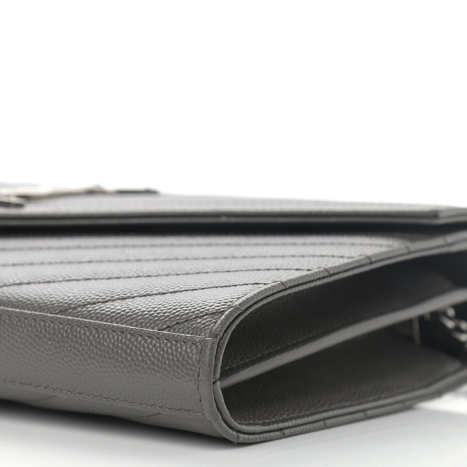 Saint Laurent Grain De Poudre Matelasse Chevron Monogram Chain Wallet Grey 10 of 10