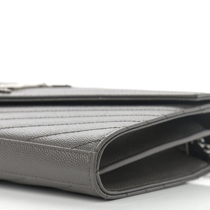 Saint Laurent Grain De Poudre Matelasse Chevron Monogram Chain Wallet Grey 10 of 10