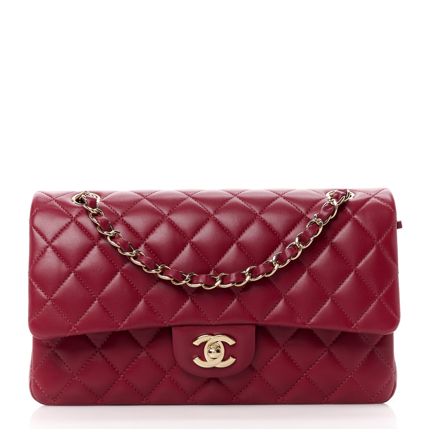Lambskin Quilted Medium Double Flap Burgundy