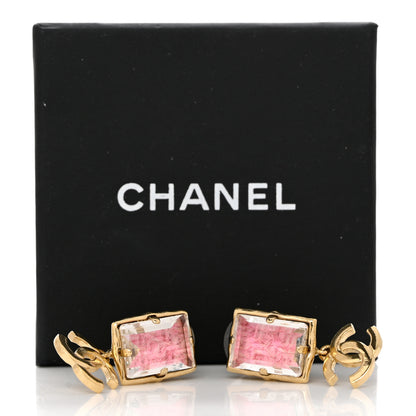 Chanel Crystal Tweed CC Drop Earrings Pink Gold 5 of 5