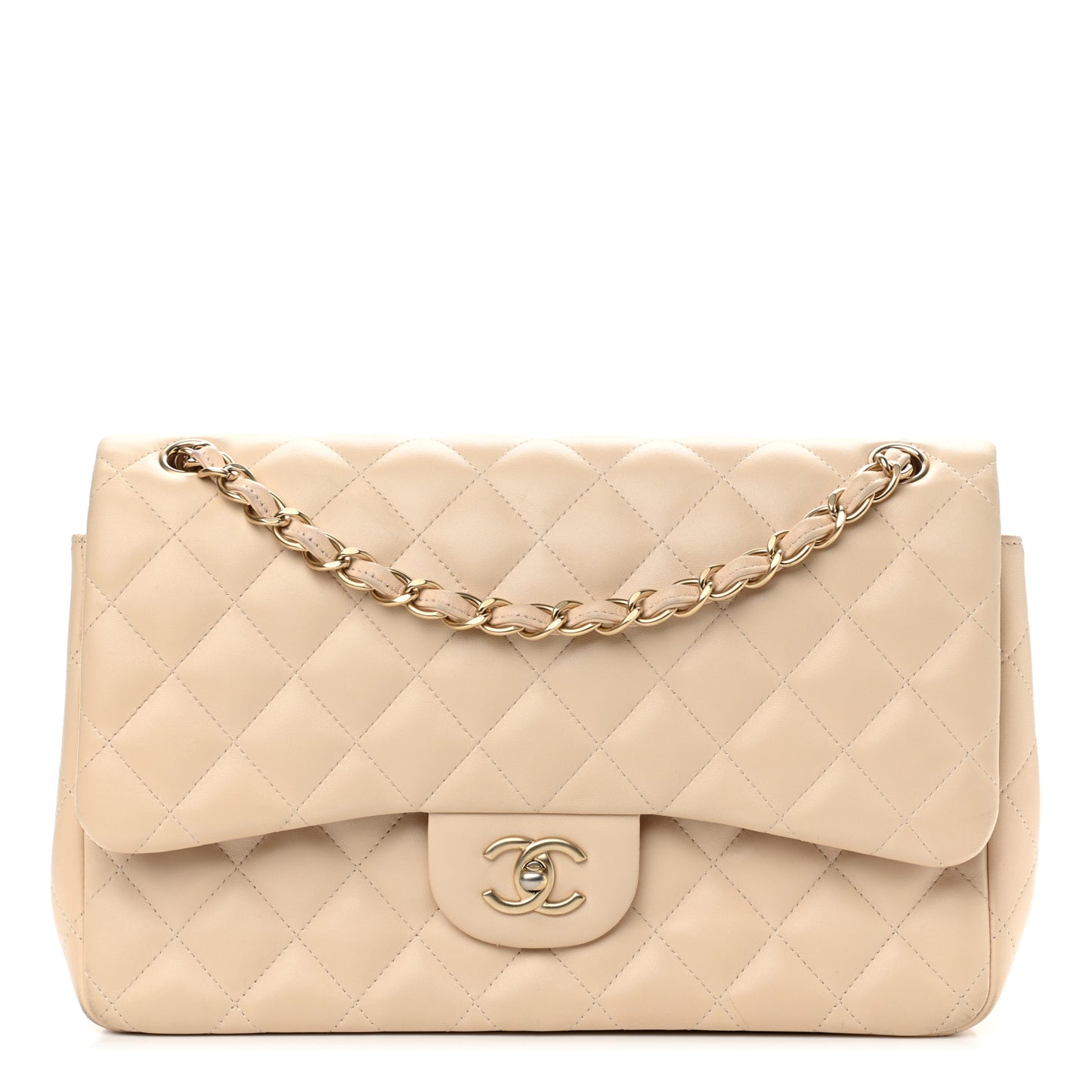 Lambskin Quilted Jumbo Double Flap Beige Clair