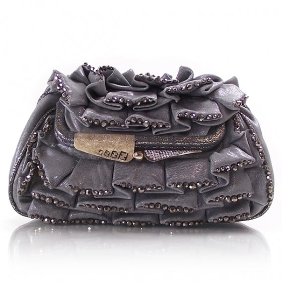 Fendi Ruched Beaded Borderline Clutch Silver 1 of 10