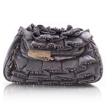 Fendi Ruched Beaded Borderline Clutch Silver 1 of 10