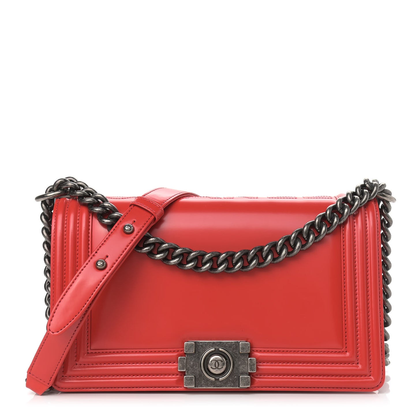 Glazed Calfskin Medium Boy Flap Red