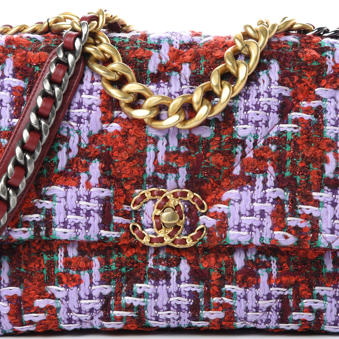 Tweed Quilted Large Chanel 19 Flap Red Purple Green