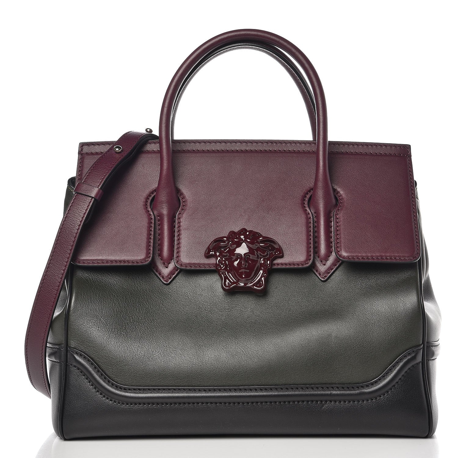Versace Vitello Large Palazzo Empire Bag Burgundy Army Nero Black 5 of 12
