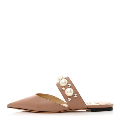 Jimmy Choo Calfskin Pearl 100 Mules 37 Tan 1 of 9