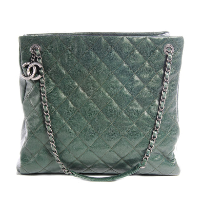 Chanel Iridescent Caviar Quilted Tall Chic Shopping Tote Dark Green 1 of 7