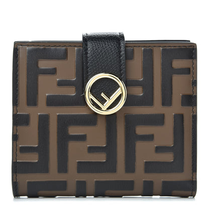 Fendi Vitello Cruise F is Fendi Bi-Color FF 1974 Embossed Compact Wallet Black Maya 1 of 7