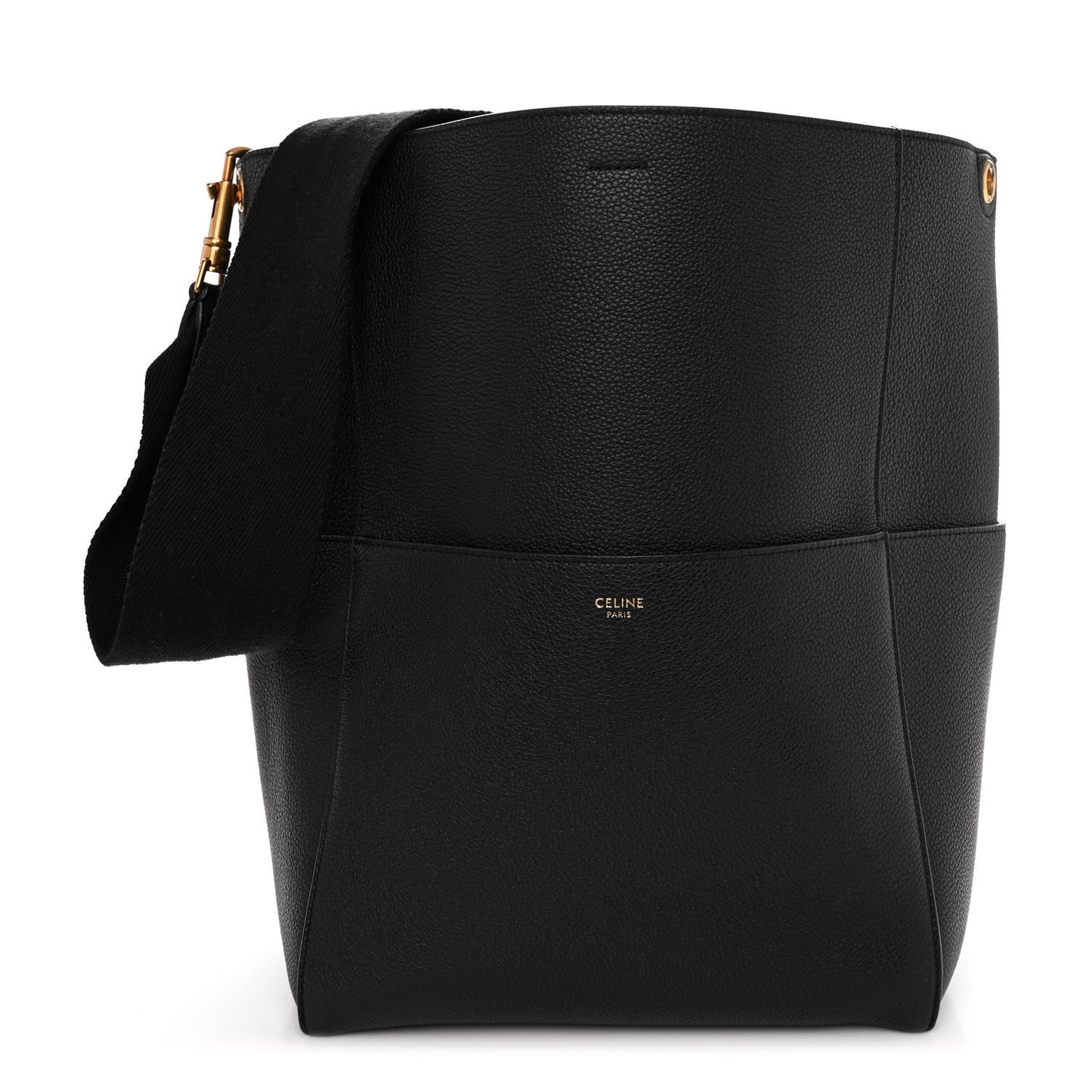 Soft Grained Calfskin Sangle Bucket Bag Black