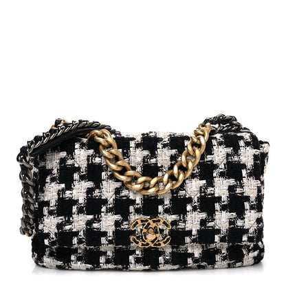 Chanel Tweed Quilted Large Chanel 19 Flap Black Ecru White 1 of 9