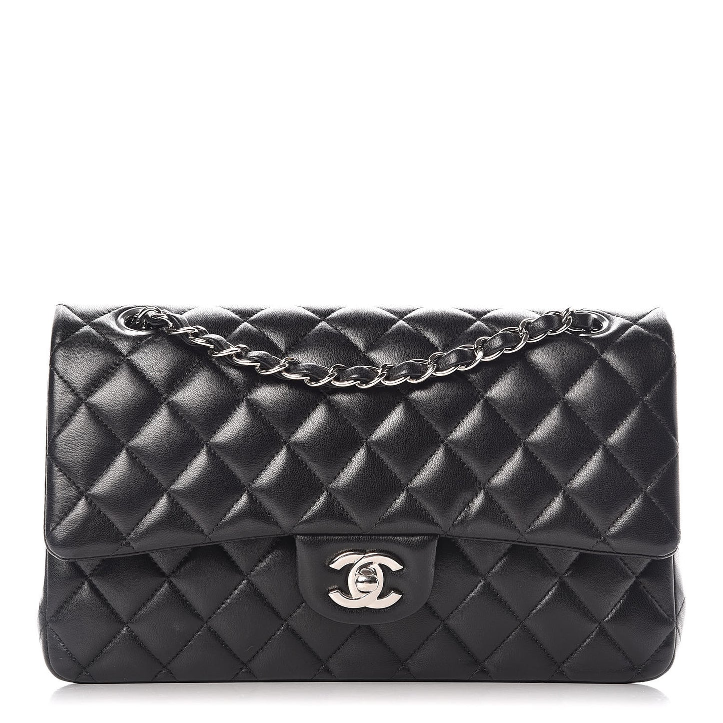 Lambskin Quilted Medium Double Flap Black