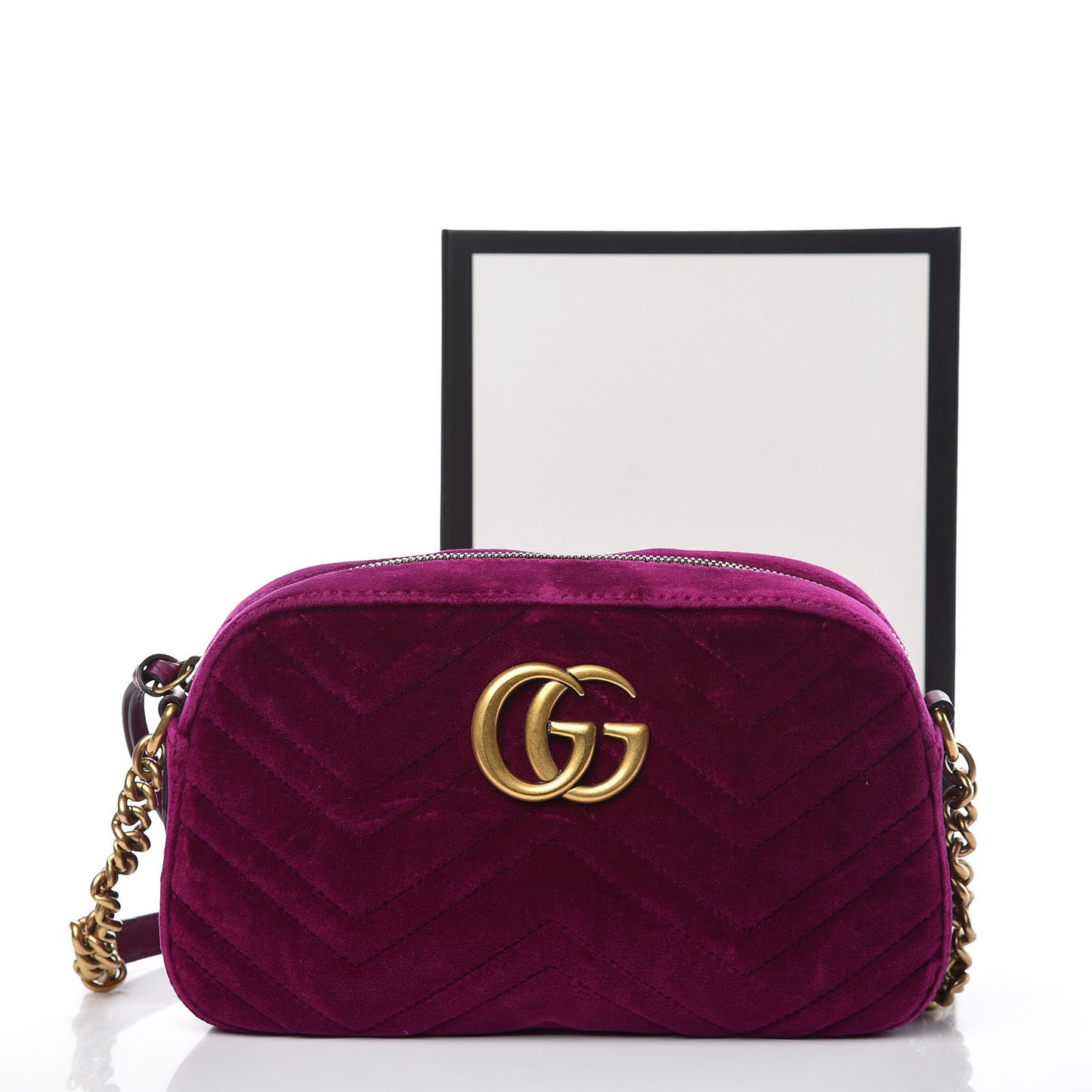 Velvet Matelasse Small GG Marmont Chain Shoulder Bag Fuchsia Violet Cyclamen