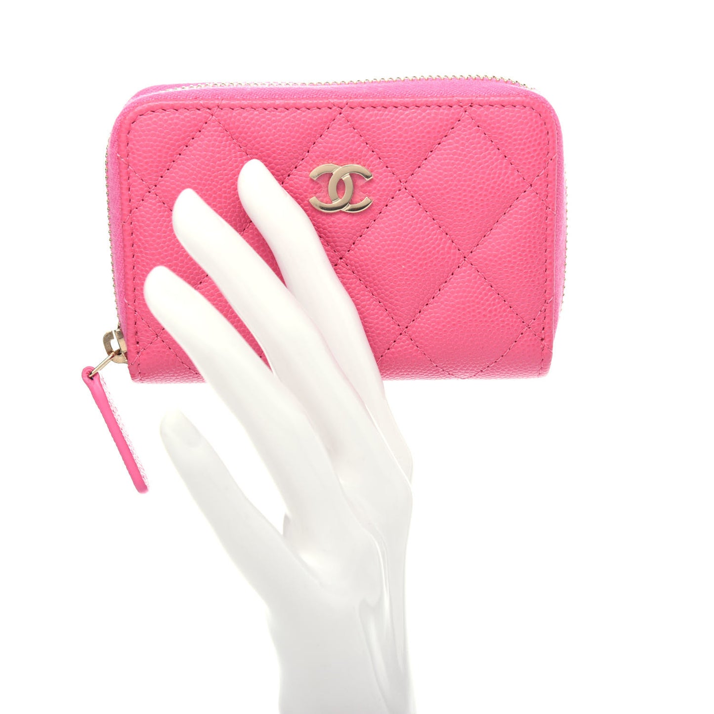 Caviar Quilted Zip Coin Purse Pink