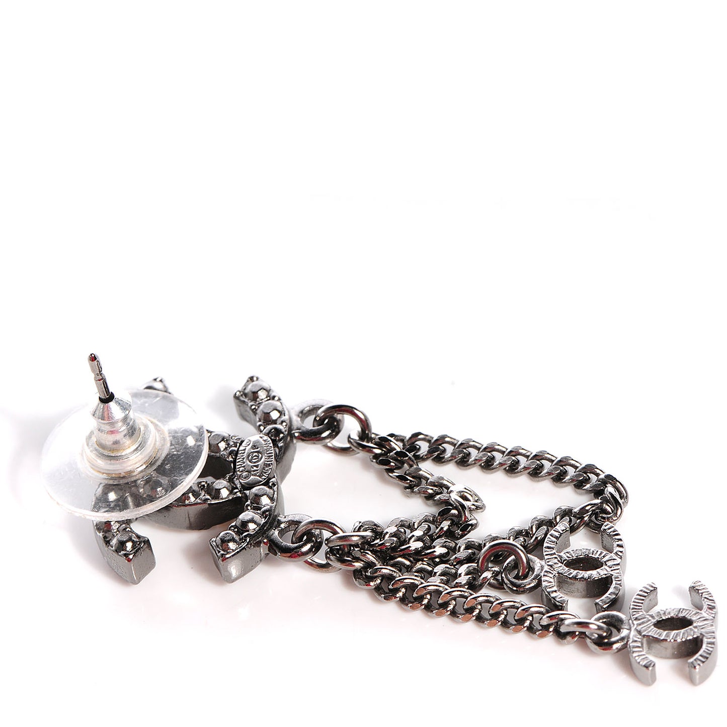 Pearl Beaded CC Chain Earrings Dark Silver