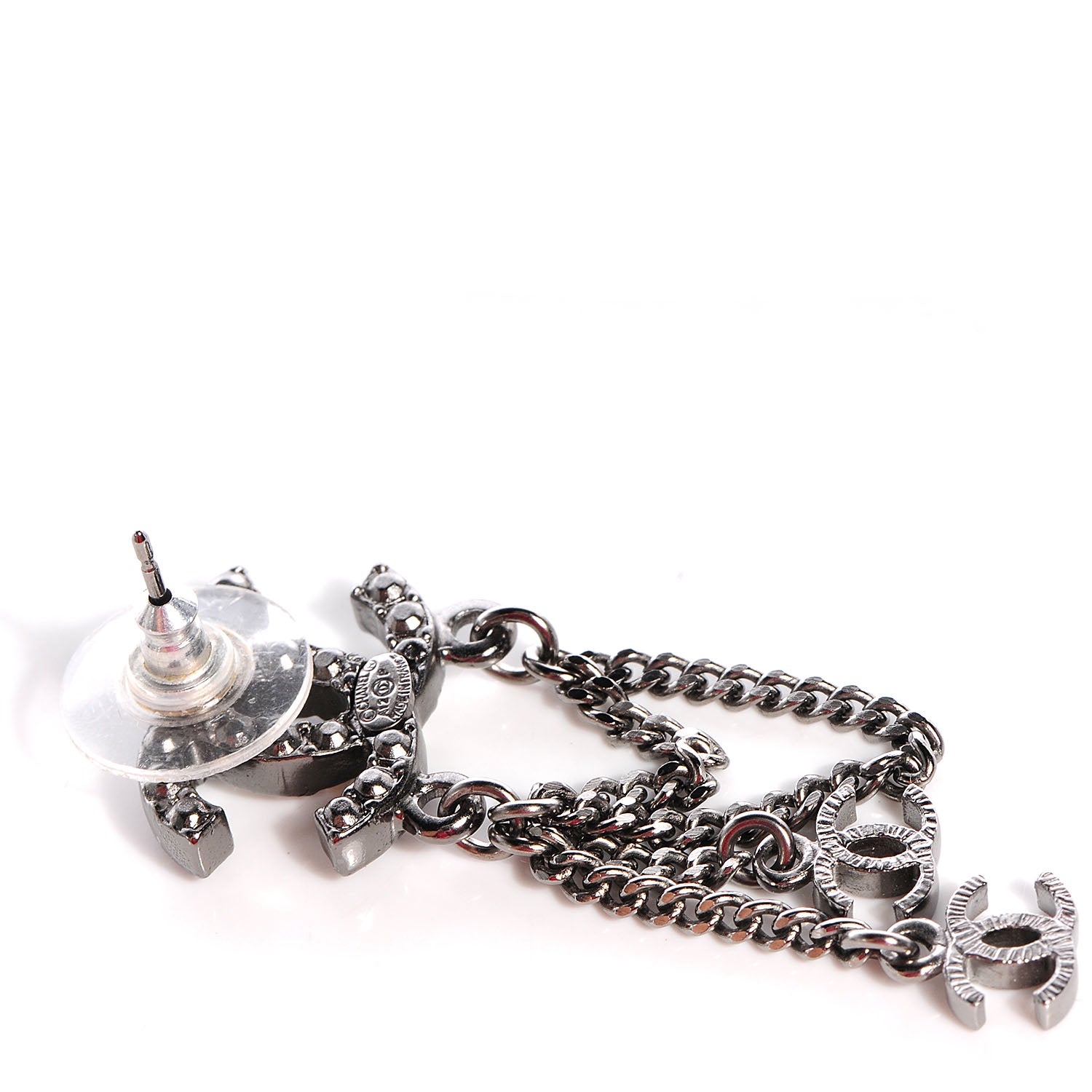 Chanel Pearl Beaded CC Chain Earrings Dark Silver 3 of 5