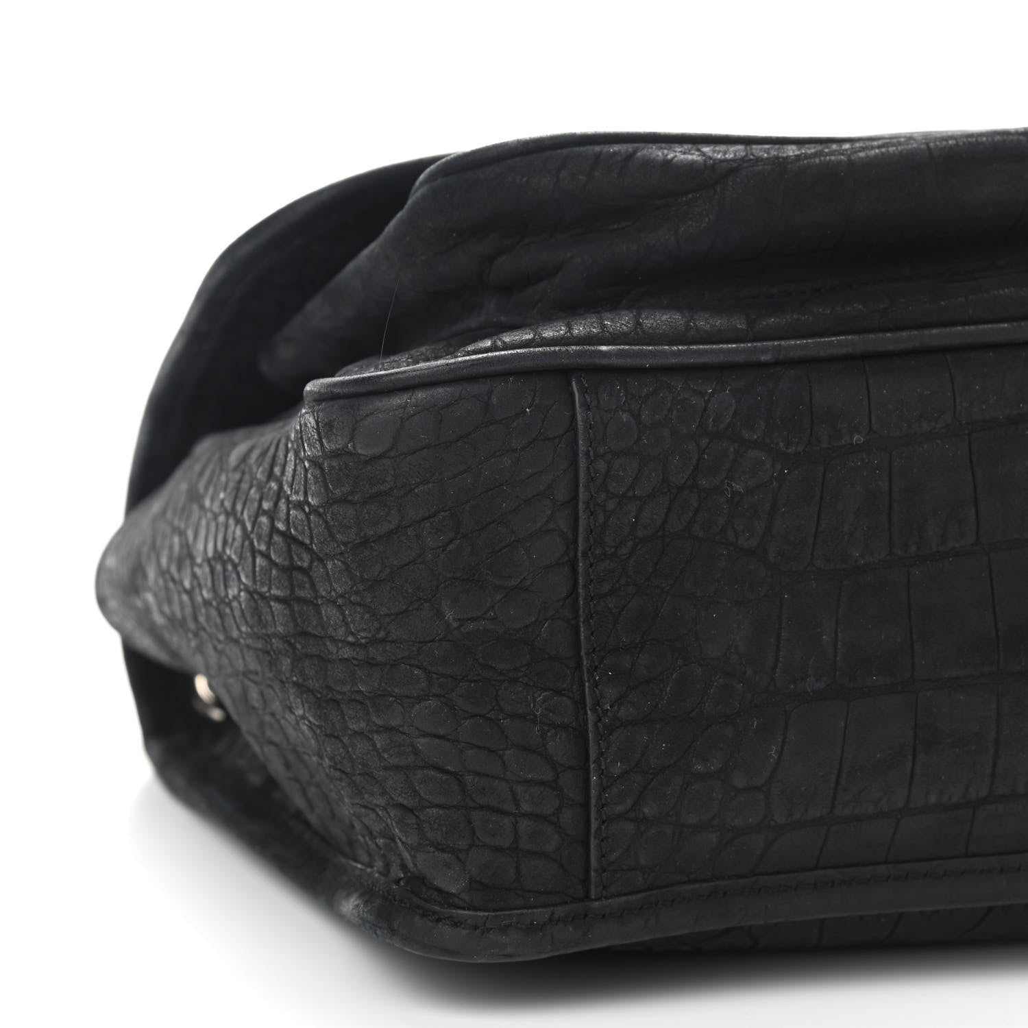 Saint Laurent Nubuck Crocodile Embossed Monogram Medium Niki Chain Satchel Black 8 of 9
