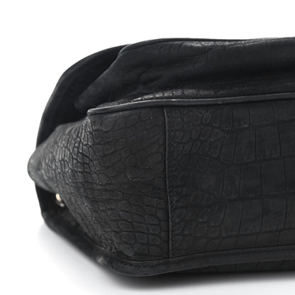 Saint Laurent Nubuck Crocodile Embossed Monogram Medium Niki Chain Satchel Black 8 of 9
