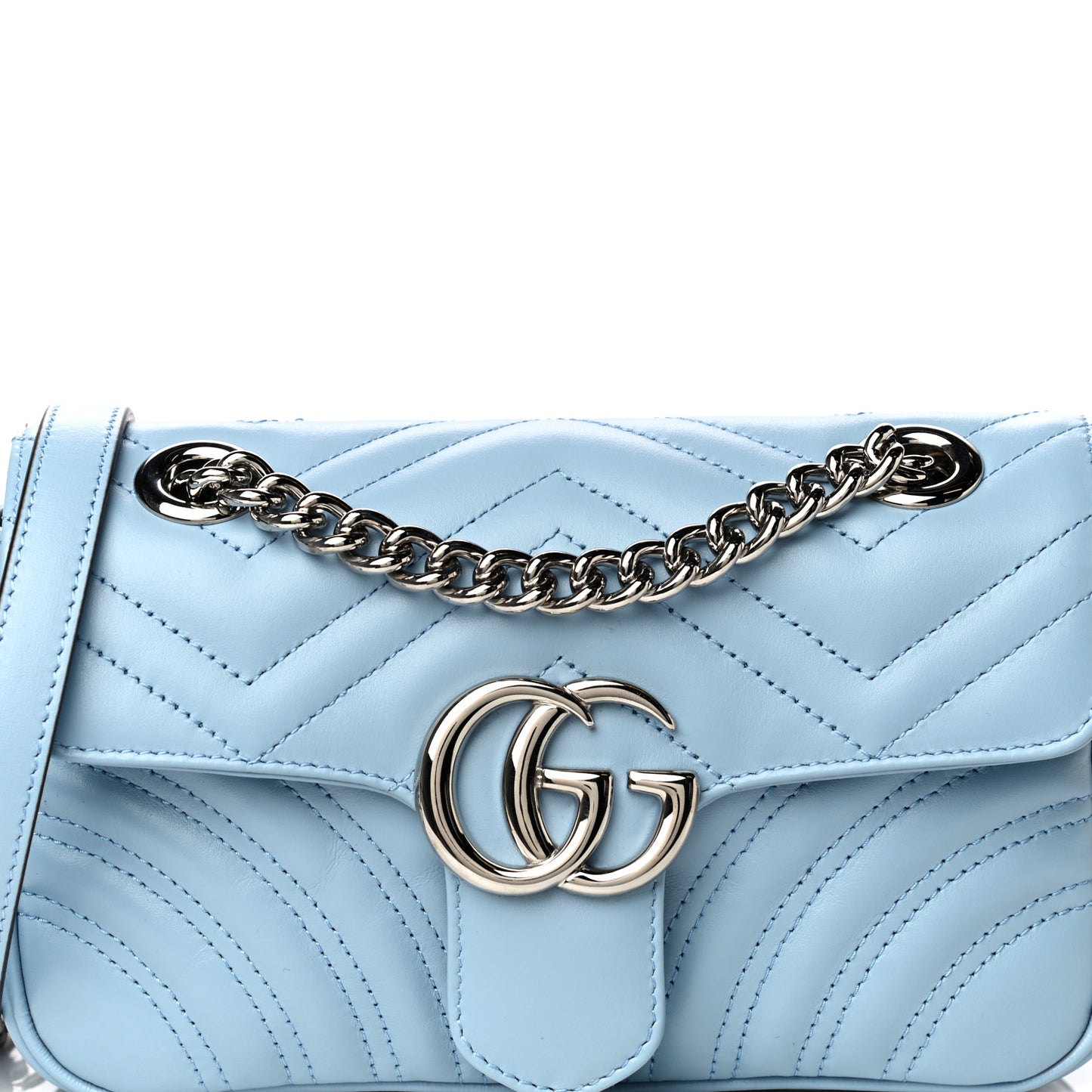 Calfskin Matelasse Mini GG Marmont Shoulder Bag Porcelain Light Blue