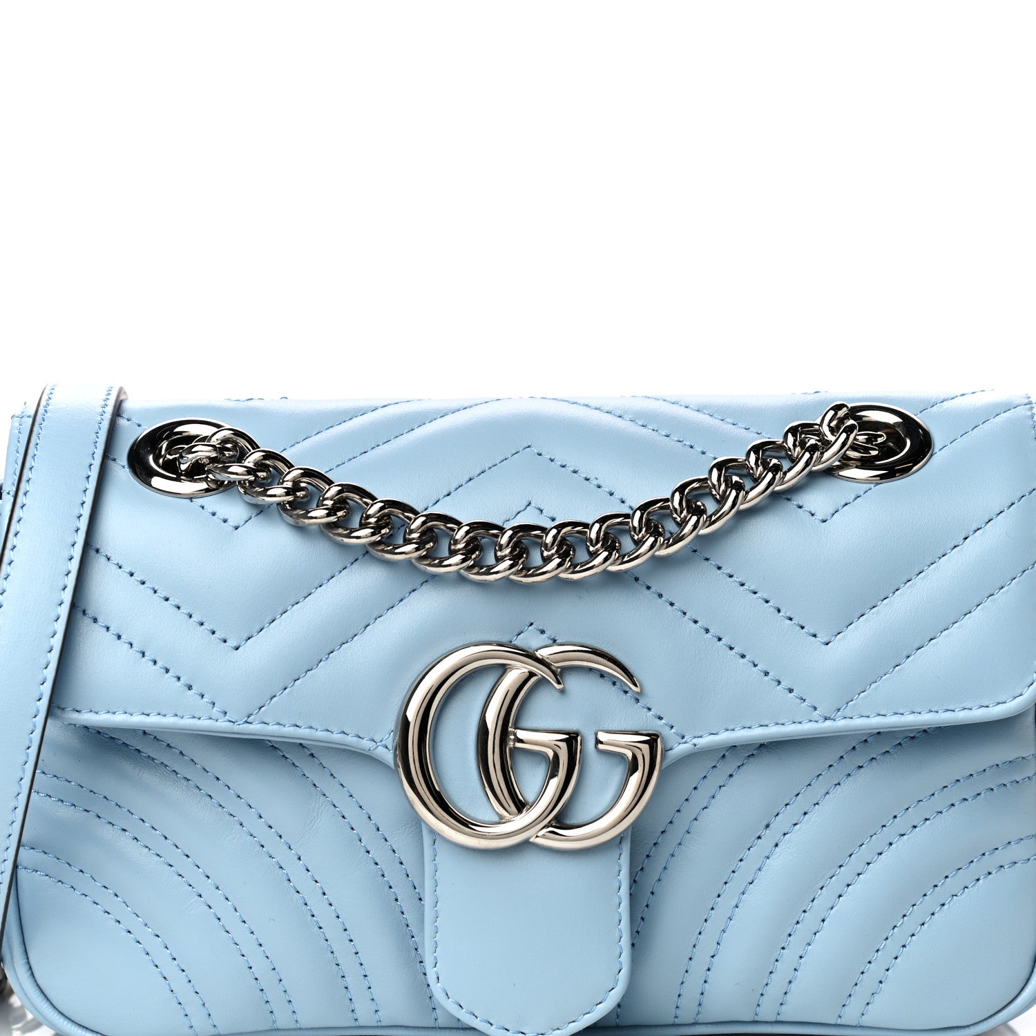 Gucci Calfskin Matelasse Mini GG Marmont Shoulder Bag Porcelain Light Blue 8 of 16