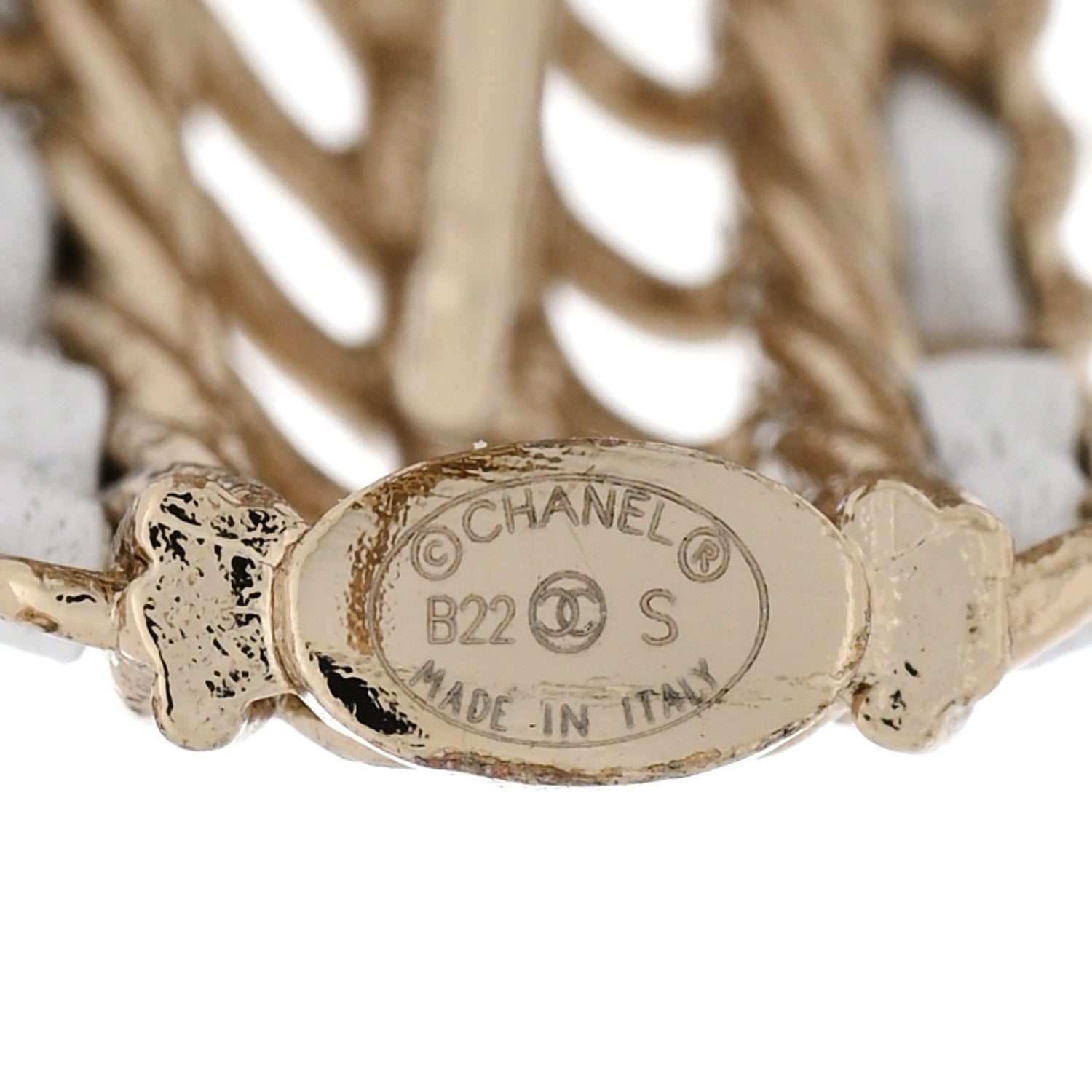 Chanel Crystal Lambskin CC Double Chain Hoop Earrings Gold White 4 of 5