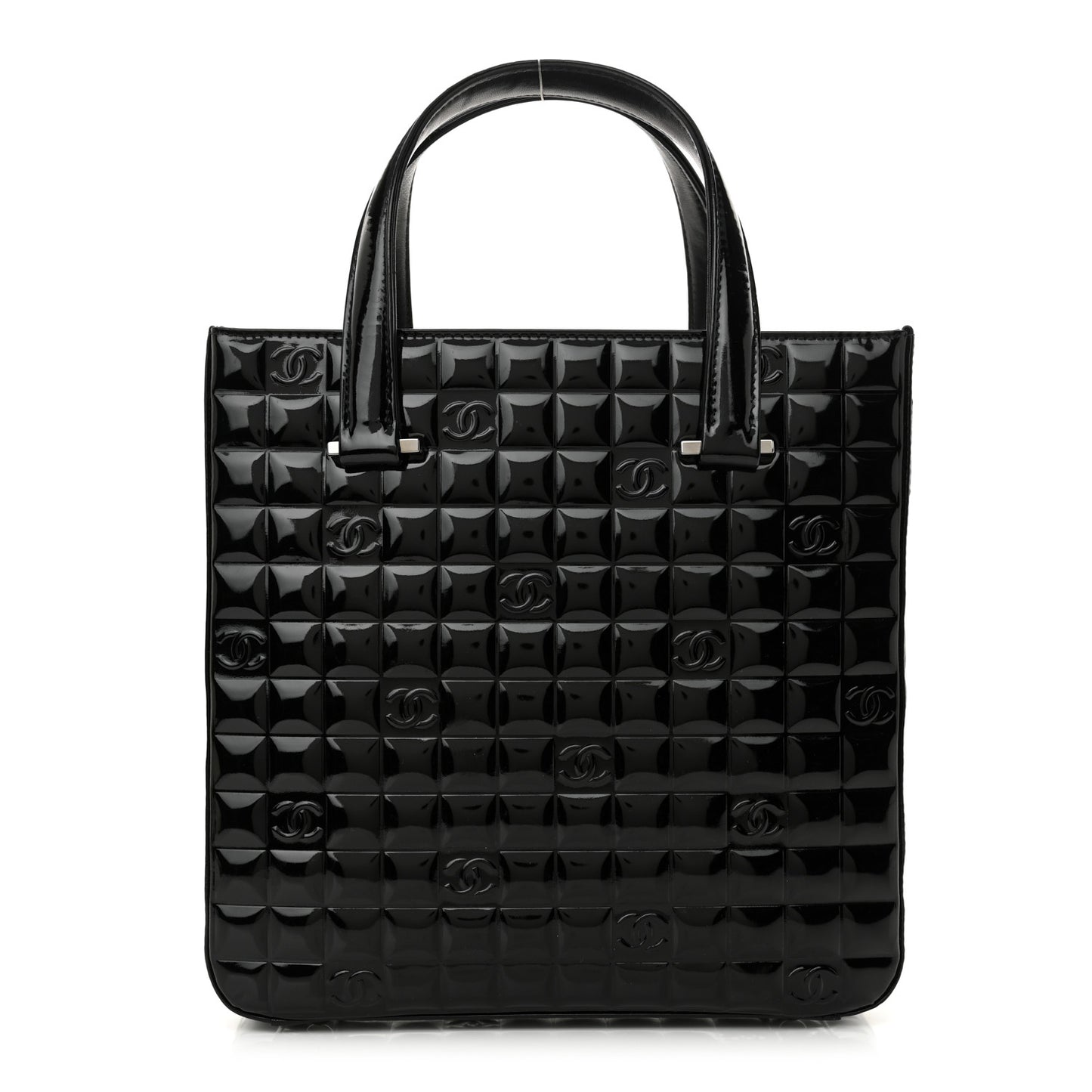 Patent Chocolate Bar Quilted Tote Black