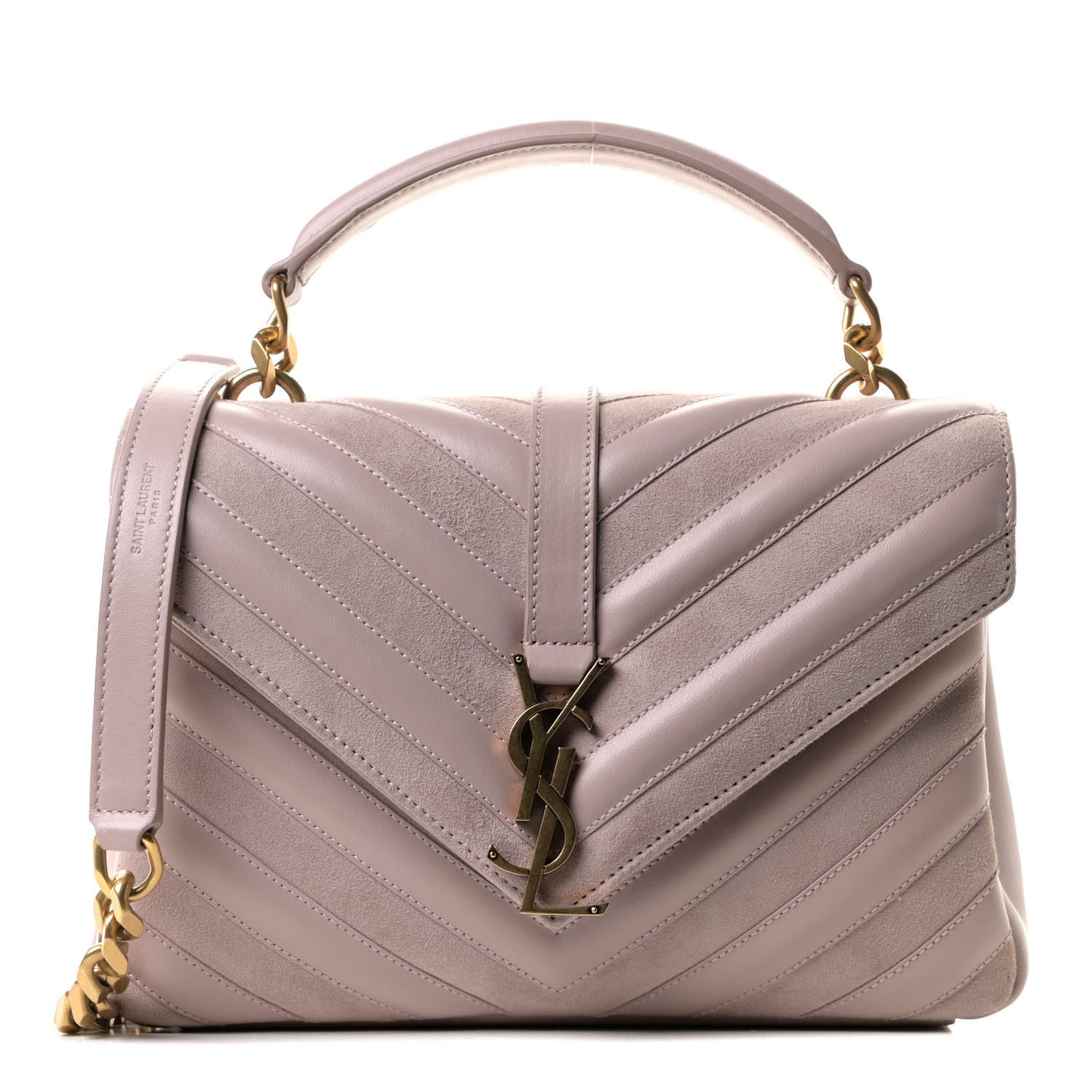 Calfskin Suede Matelasse Chevron Medium Monogram College Bag Rose Poudre